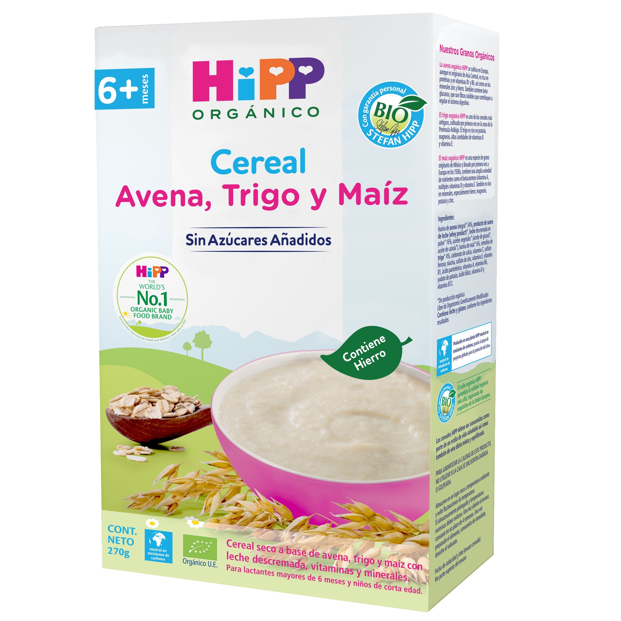 Cereal HiPP Orgánico: Avena, Trigo, Maíz