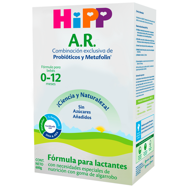 Fórmula HiPP A.R. 0–12 Meses, para lactantes con necesidades especiales de nutrición con goma de algarrobo