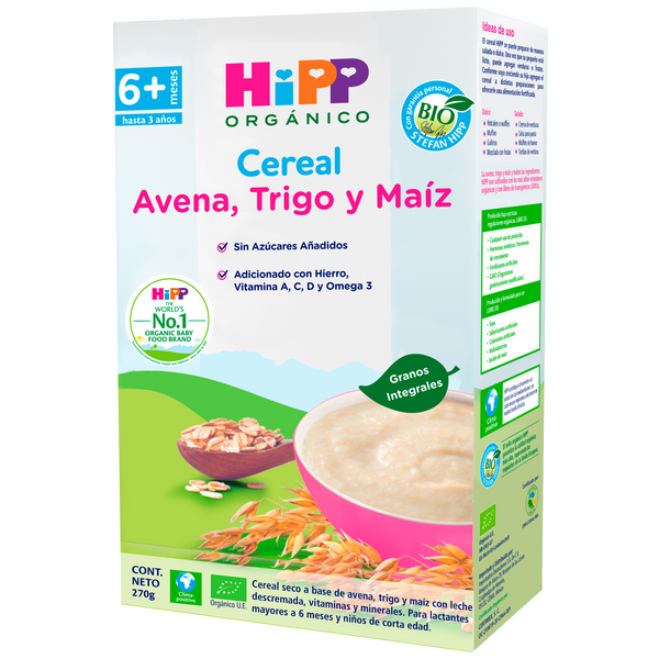 Cereal HiPP Orgánico: Avena, Trigo, Maíz